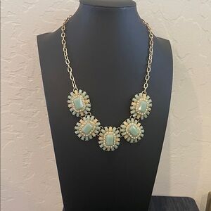 Elegant Matt Gold and Smoky Green Statement Necklace